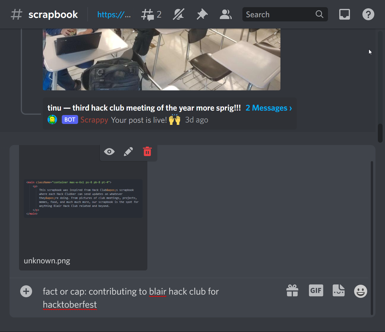 A scrapbook post about to be sent